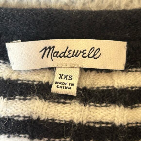 Madewell Sweater Women XXS Black White Striped Wool Alpaca Long Sleeve Pullover - Picture 3 of 9